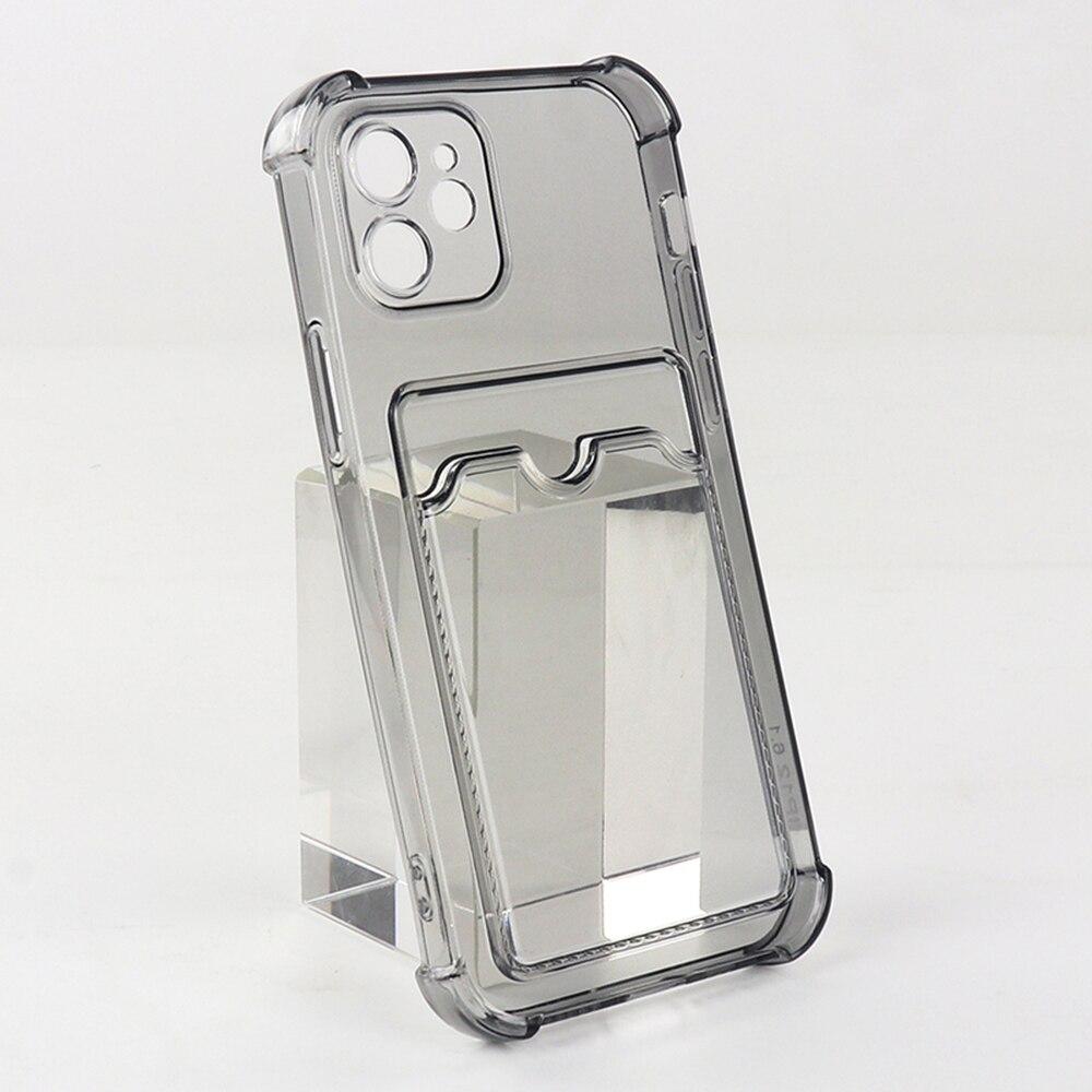 

Для iPhone 13 12 Pro Max X XR XS Max 7 8 Plus SE 2020 Чехол-держатель для карт Чехол-кошелек для телефона Мягкий ТПУ Прозрачный чехол ярких цветов iPhone 13 Pro Max серый