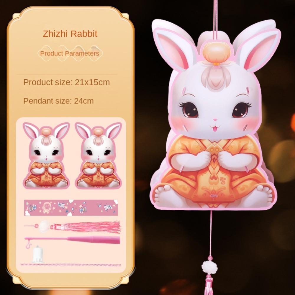 DIY Craft Festival Lantern Material Kits LED Light Cartoon Rabbit Lamps Cultural Event