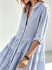 European and American fresh blue and white striped shirt skirt loose versatile lapel contrasting color casual commuter vacation dress