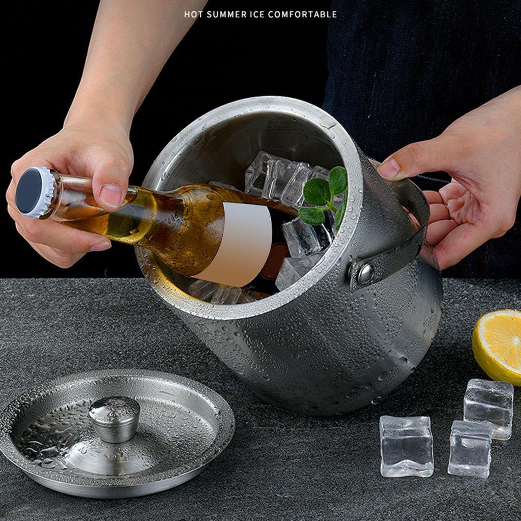 Ice Bucket Double Walled Cube Container Tub with Lid and Tongs for Dining Room