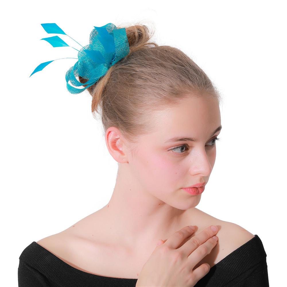 Leinengarn Einfacher und Süßer Haarkamm Federkopfschmuck Braut Seeblau Leinen Haaraccessoires Kopfblume