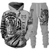 Animal 3D Tiger Printed Hoodie + Pants Suit Cool Men/Women Sweatshirt 2 Pcs Sportwear Tracksuit Set Spring Autumn Men's Clothing