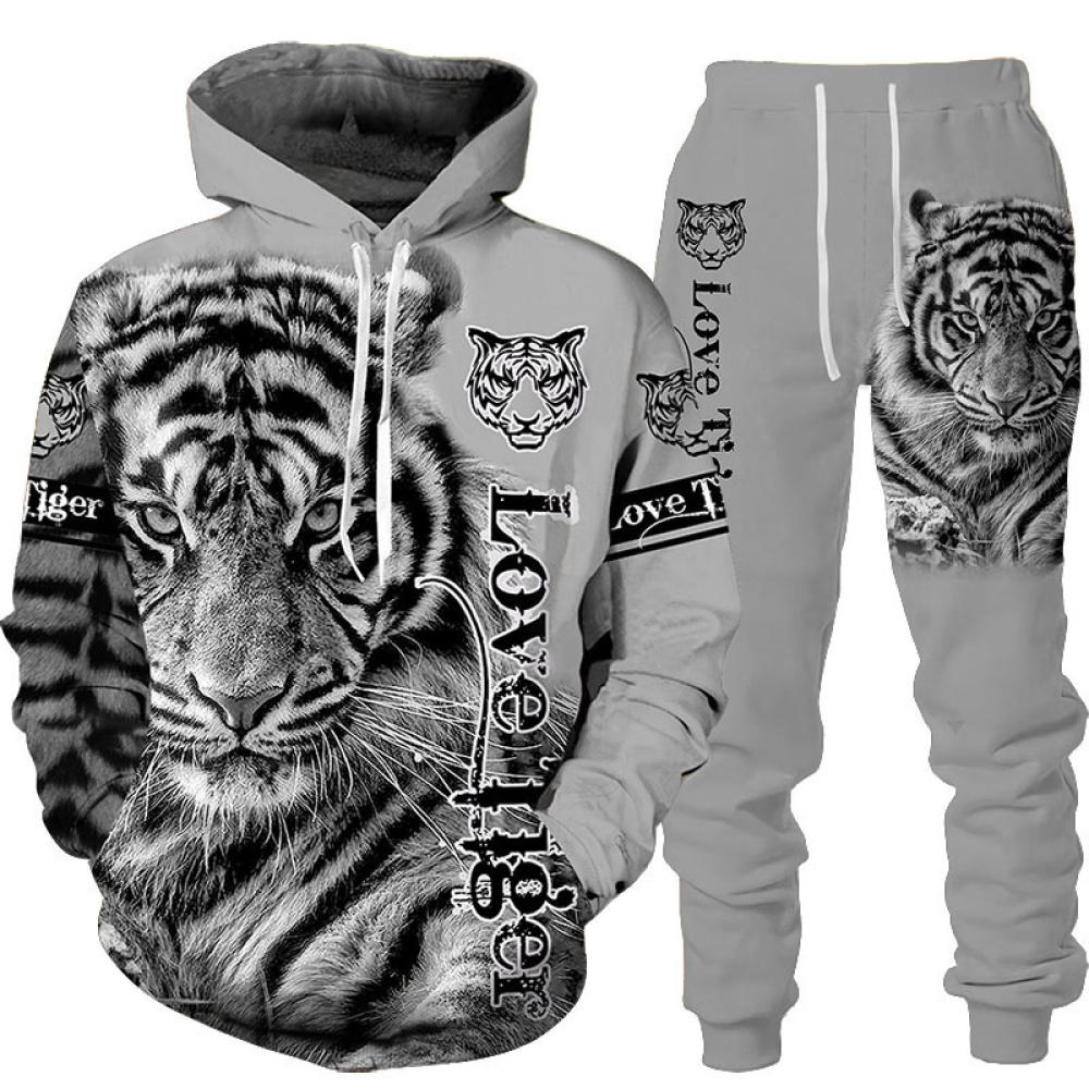 Animal 3D Tiger Printed Hoodie + Pants Suit Cool Men/Women Sweatshirt 2 Pcs Sportwear Tracksuit Set Spring Autumn Men's Clothing