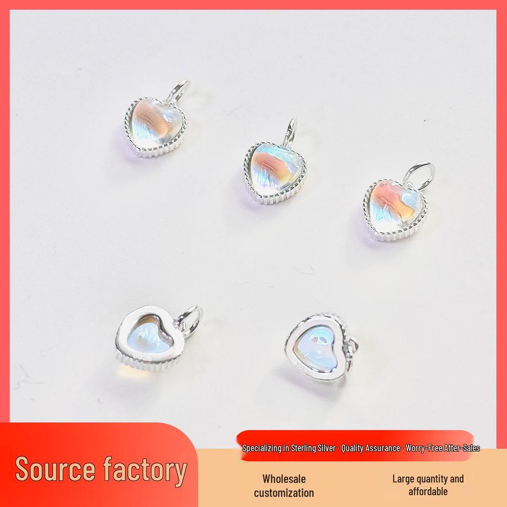 S925 Sterling Silver Iridescent Gradient Heart Charm for DIY Jewelry: Necklaces, Bracelets, and Foot Ornaments.