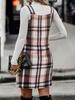 Chic Women's Plaid Suspender Skirt with Pockets – Casual Fashion for Spring and Autumn