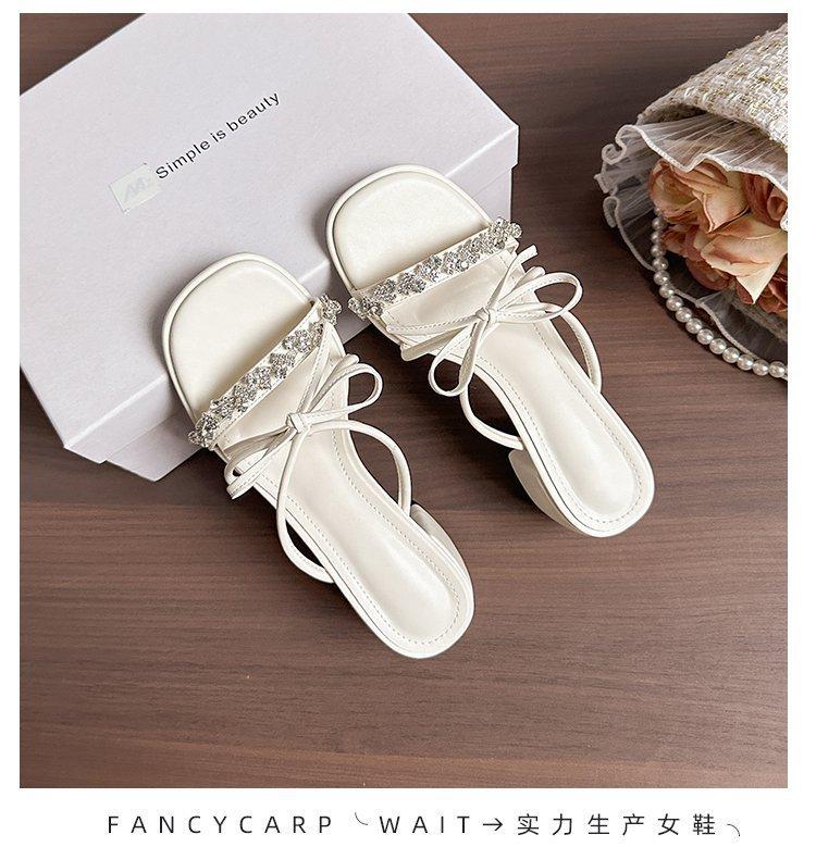 Silver Sandals Women 2025 New Summer Bow French Cool Slippers Wear Thick High Heels Fairy Style Slippers
