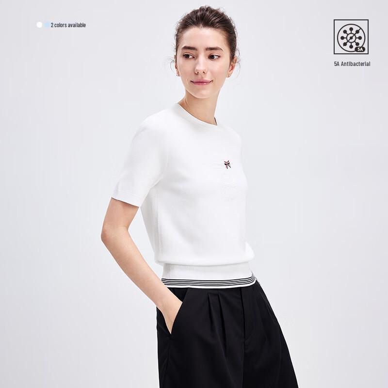 Navigare Women's Antibacterial Jacquard Short Sleeve Knit T-shirt