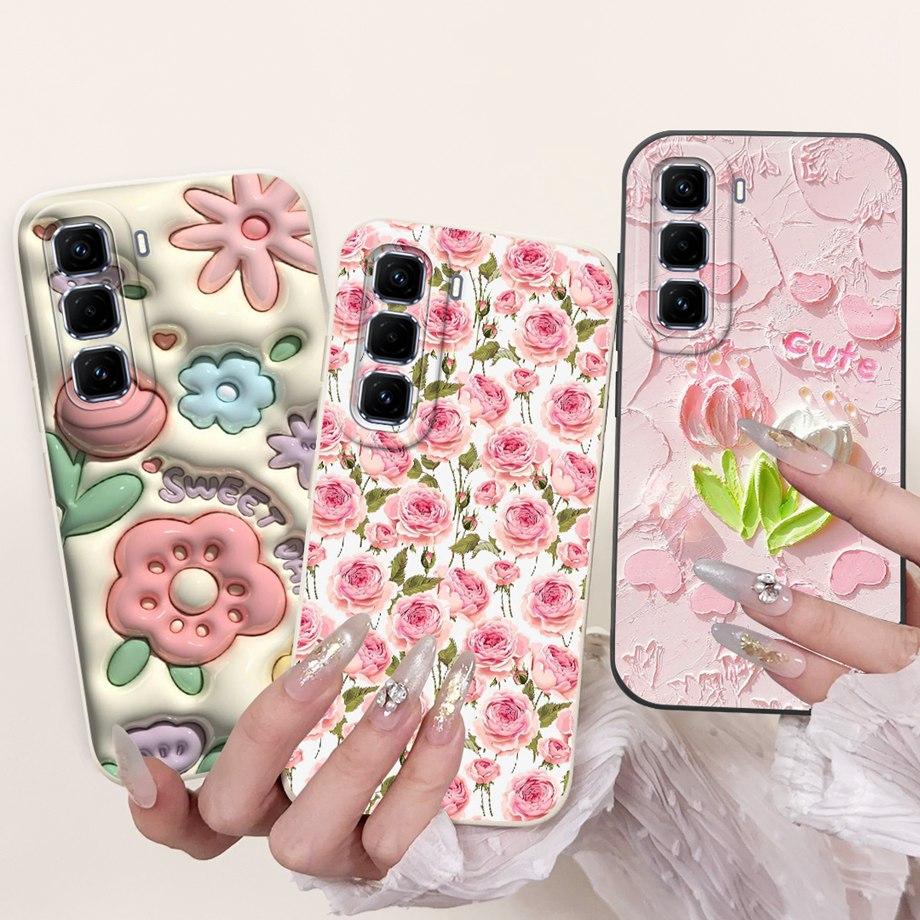 For Infinix Hot 50 Pro+ Hot50 Pro Hot 50 Pro Plus 4G Phone Case Soft Silicone Back Cover Love Heart Girly Flower Painting Fundas