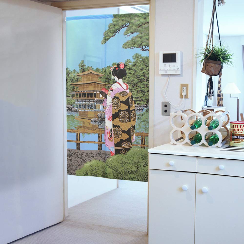 Noren Kobo Japanese Style Traditional 85cm Wide x 150cm Maiko and Kinkakuji Lace 2409 Noren, Ukiyo-e Tapestry, Half-Mare Curtain, Design, Long,