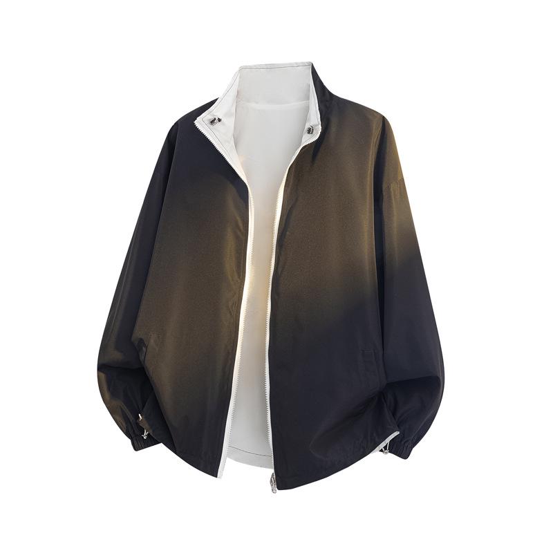 Reversible Stand Collar Unisex Jacket, 2025 Spring/Autumn, American Plus Size, Loose Fit, Casual Windproof Design.