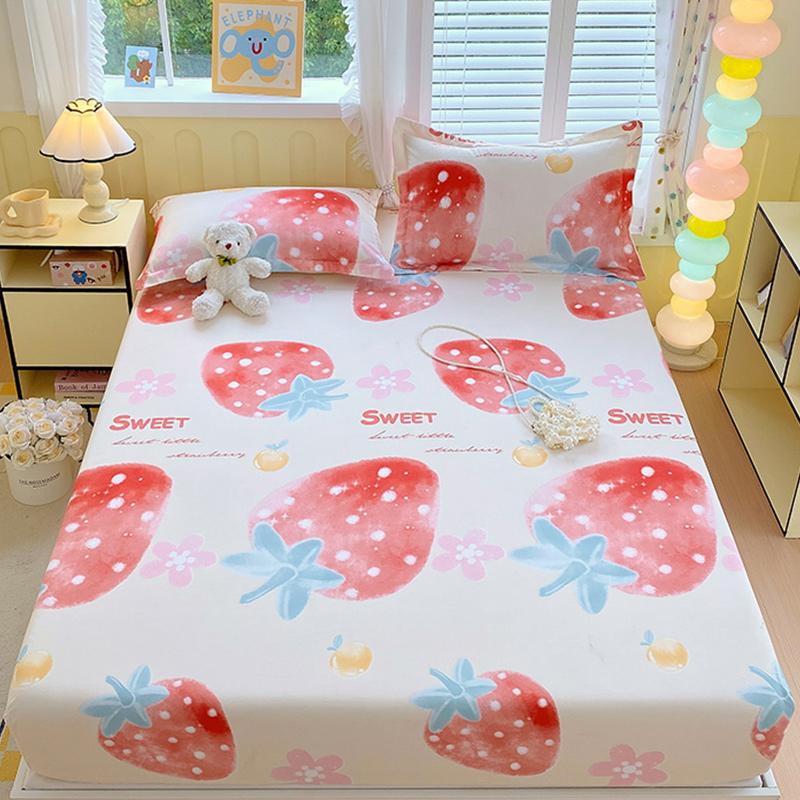 1 Stück Erdbeer-Druck Spannbettlaken Einzel-/Queensize-Bettlaken mit Gummizug 360° Rundumschutz Weich und Atmungsaktiv drap de lit