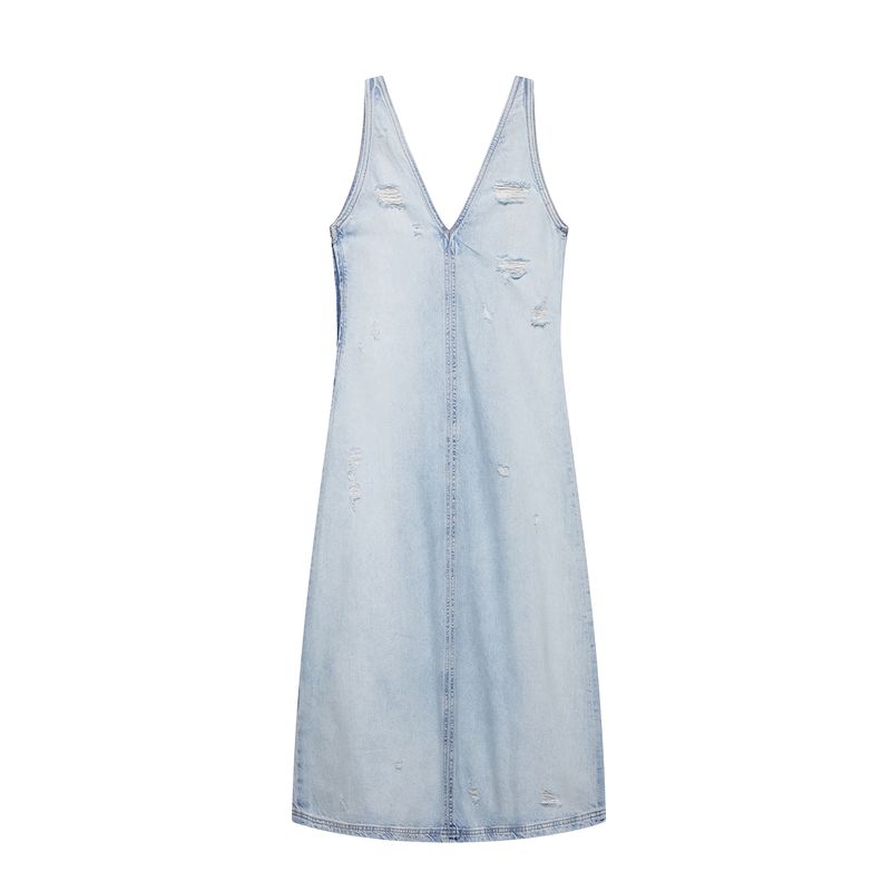 

Kaslead New Arrival Women s Clothing Fashion Style Fashion Perforated Hole Decoration Denim Dress 4365082 406 Light blue L