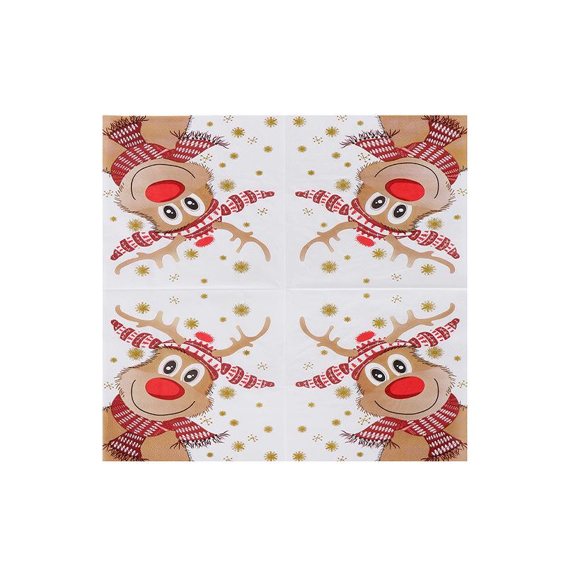 Christmas Reindeer Snowflake Square Paper Napkins - Food Grade Soy Ink, Disposable