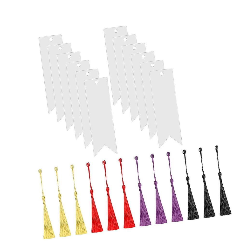 12 Pcs/Set Acrylic Bookmark with Colourful Tassels Handmade Blank Bookmarks Paper Bookmark Crafts Aesthetic Bookmark