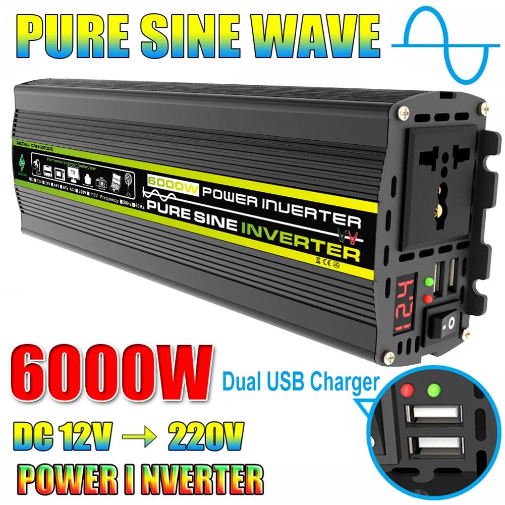 3000/4000/6000/8000W Car Voltage Transformer LED Display Vehicle Smart Inverter Dual USB AC 12V To DC 220V for Vehicle Appliance