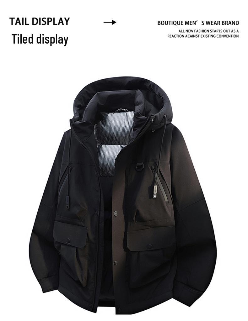Men's Waterproof Cold-Resistant Down Jacket - 90% White Duck Down, Winter Casual Thickened Workwear, Trendy Design