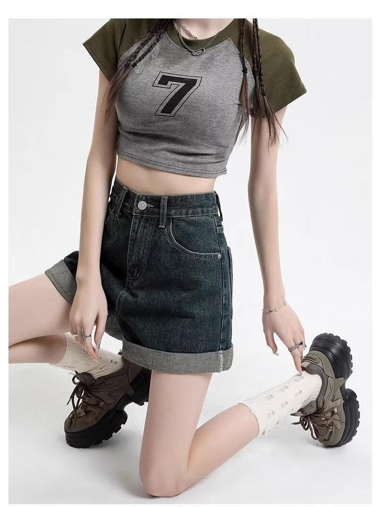 2024 Women's High Waist Slimming Rolled Edge Denim Shorts - Trendy European Style