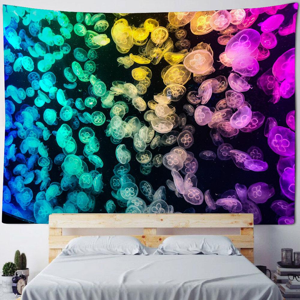 Underwater Jellyfish Wall Tapestry, Dreamy Cartoon Style, Children's Room Background Poster, Home Decoration Mural, Bed Sheets