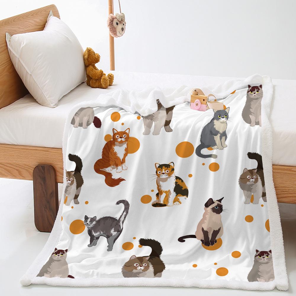 2D Digital Printing, Cartoon Cat Thickened Lamb Wool Crystal Fleece Love Blanket Blanket