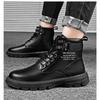 Men's Versatile Work Boots, Casual Shoes, Thick Soled Pure Black High Top Boots for Men