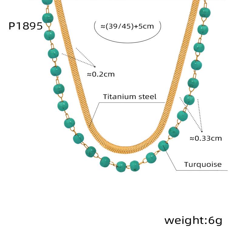 

Элегантное бирюзовое ожерелье в стиле Мори из титановой стали с двойным слоем бусин