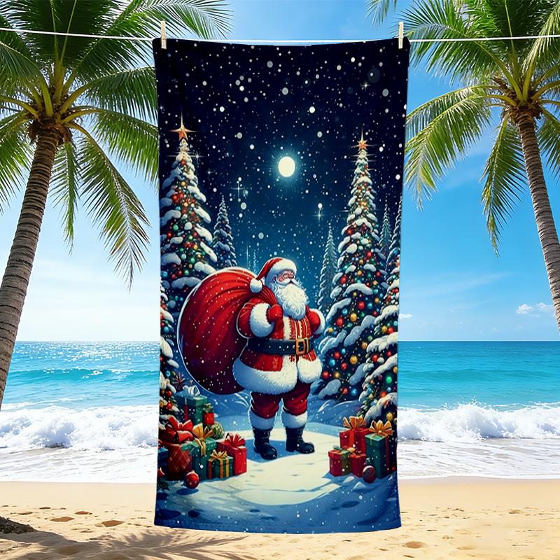 1Pc Santa Claus Gifts Beach Towel, Quick Dry, Multi-Use for Beach Pool Gym Yoga Home Travel, Christmas, Halloween, Xmas Gift S205