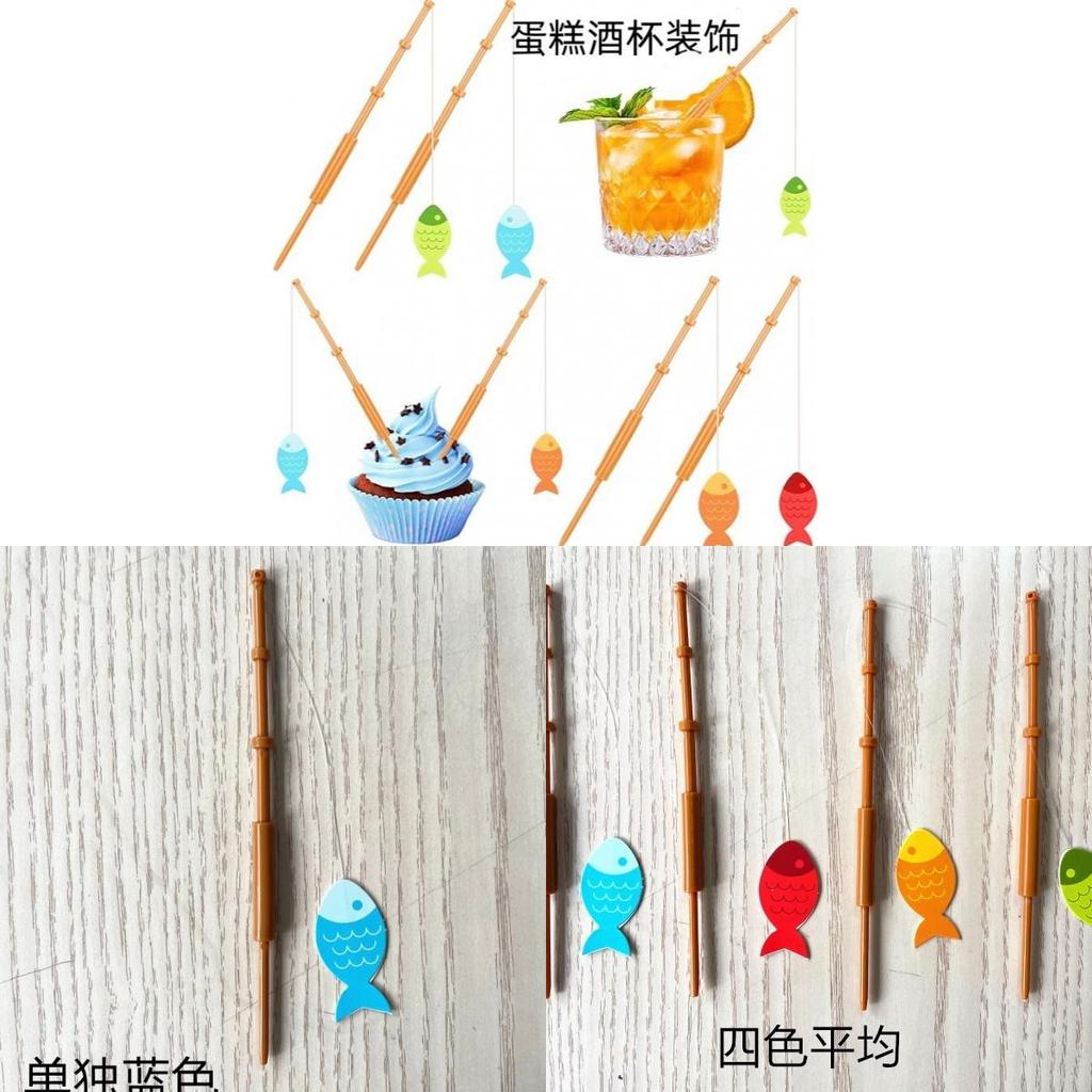 Decorazione Torta Festa Mini Canna da Pesca con Inserto in Plastica per Celebrazioni di Compleanno
