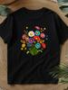 Women's Round-neck T-shirt, Spring Summer Women's Clothing, Colorful Floral Pattern, a Fashionable a