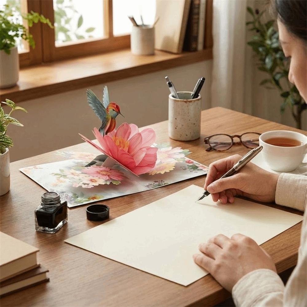 3D Hummingbird Pop Up Birthday Cards Nature Theme 20*15cm Hummingbird Pop Up Card 3D Flower Greeting Card Anniversary