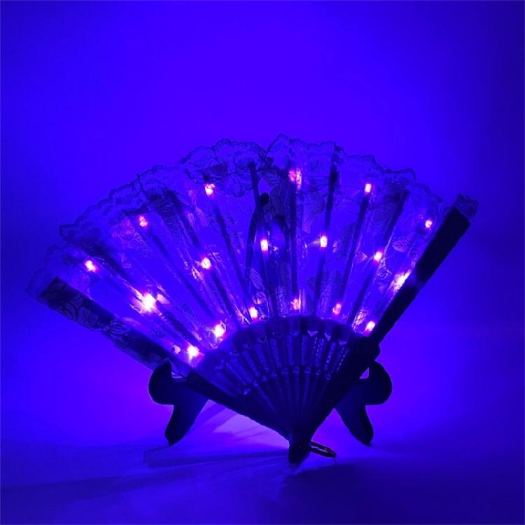 LED Light Up Rose Lace Florals Hand Fan Luminous Costumes for Wedding