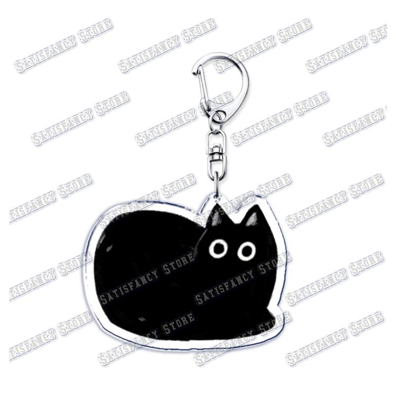 Cute Kawaii Little Black Cat Acrylic Keychains Funny Pet Kitty Keyring for Accessories Bag Pendant Key Chain Jewelry Fans Gifts