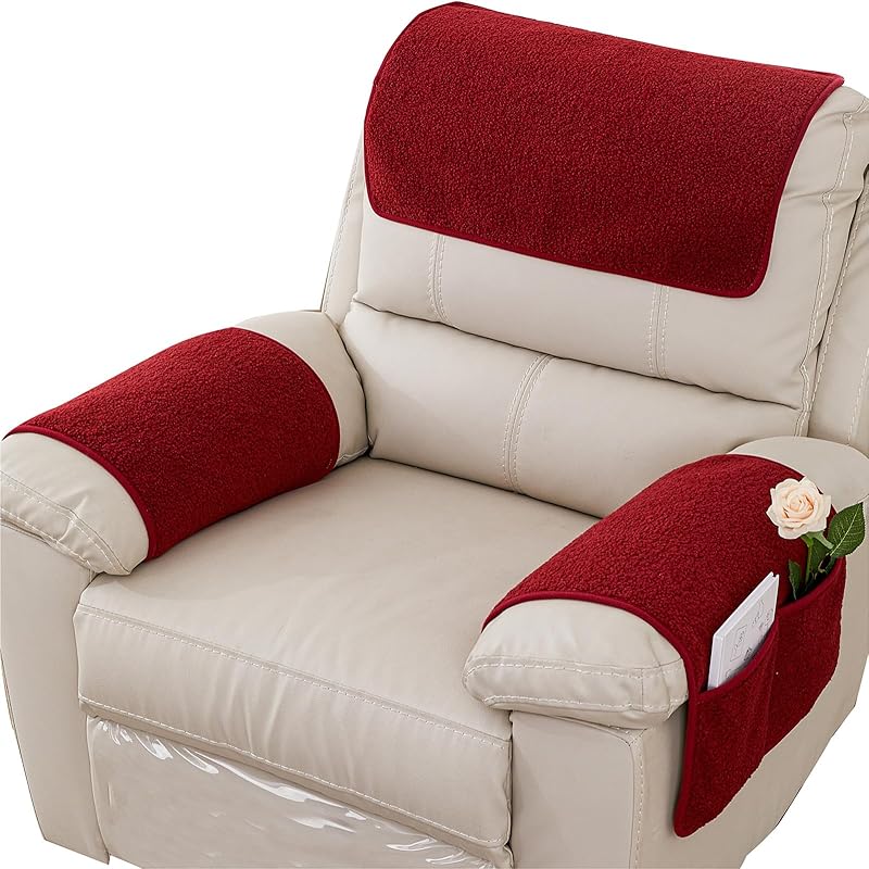 Чехол на подлокотник, Защитный чехол для кресла-качалки, Защита от скольжения для мебели, Боковой карман для хранения, Эластичный чехол на подлокотник кресла-качалки, кресла, 1 Seater(3pcs) вино красного