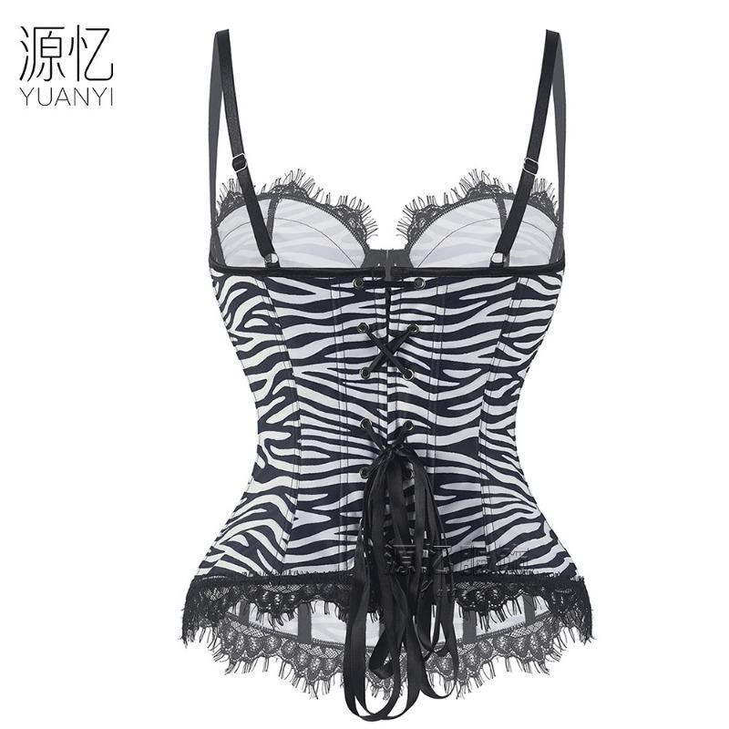 Women Leopard Print Lace Up Boned Corset Top Slimming Push Up Bustier Crop Top