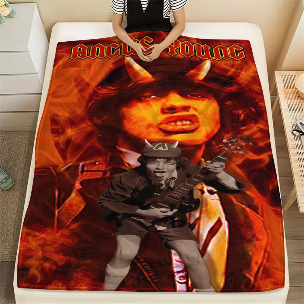 1Pc Ac-dc Band Print Flannel Blanket, High quality Comfortable for All Seasons, Home Decor, Warmth and Comfort, Perfect for Christmas Gifts