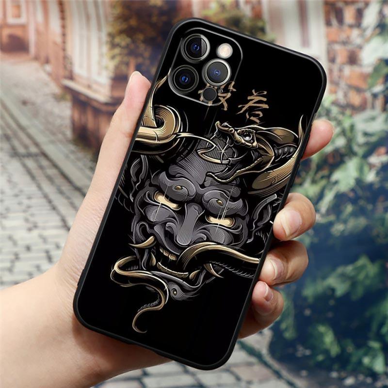 Samurai Ghost Hannya Ukiyo-E Mask Tattoo Phone Case For Apple iPhone 16e 16 15 14 13 12 11 Pro Max XR XS 8 Plus Back Cover Cases