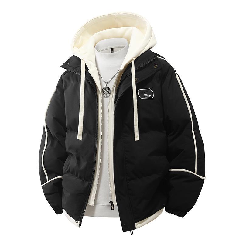 Autumn Winter Male Cotton Jacket Fake Two-Piece Bread Padding Coat Men Women Thick Warm Coldproof Jacket