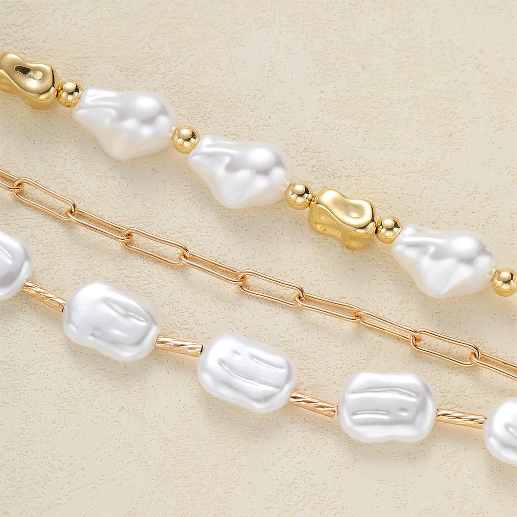 3Pcs Gold Color Baroque Pearl Layered Necklace Set For Women Irregular Pearl Paperclip Chain Chokers Long Y-Necklace Jewelry New