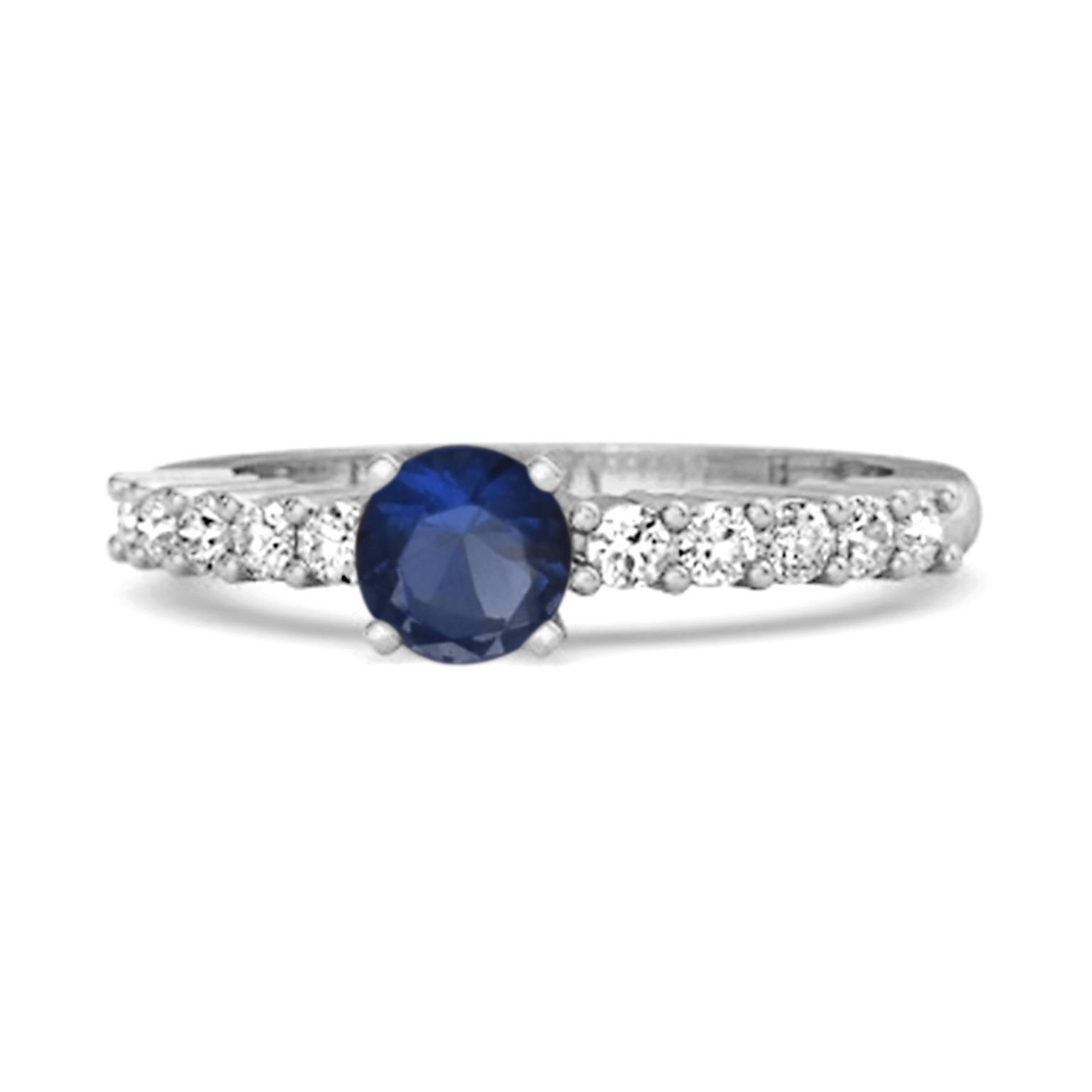 Blue Sapphire Round Solitaire Ring - 925  Sterling Silver 9