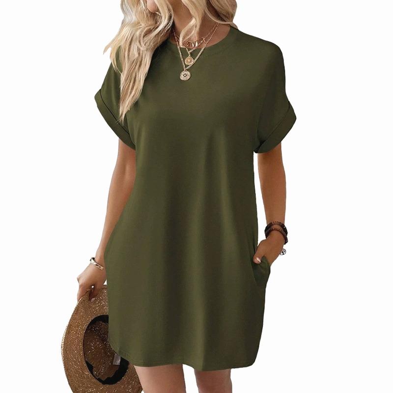 Solid Color Short Sleeve Plus Size Multiple Colors Women's Dress Summer Loose Women's Dress Pattern