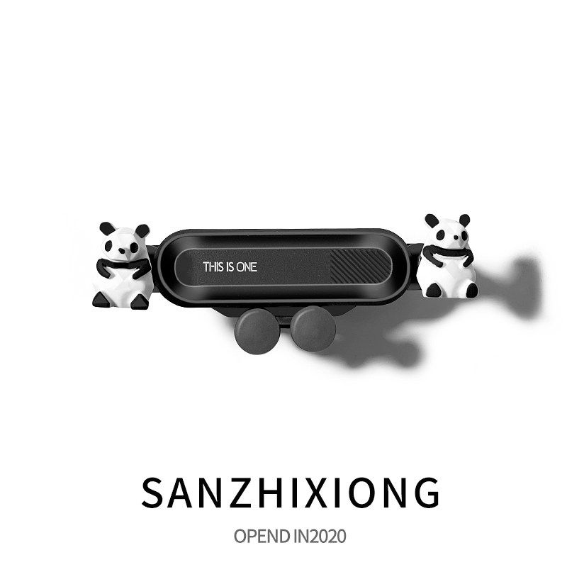 Car Phone Holder Creative Cute Automotive Device Mount Snap-on Car Air Outlet Navigation Bracket Gravity Sensor Mobile Phone Holder-Giant Panda