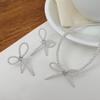 Simple and stylish S925 Temperament bow imitation pearl stud earrings women's zirconium necklace jewelry