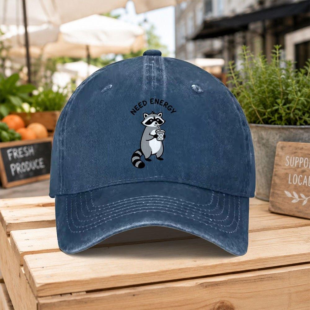 Unisex Raccoon Baseball Cap Lightweight Duckbill Hat with Hook Loop Closure Washed Casual Cap for Unisex Women