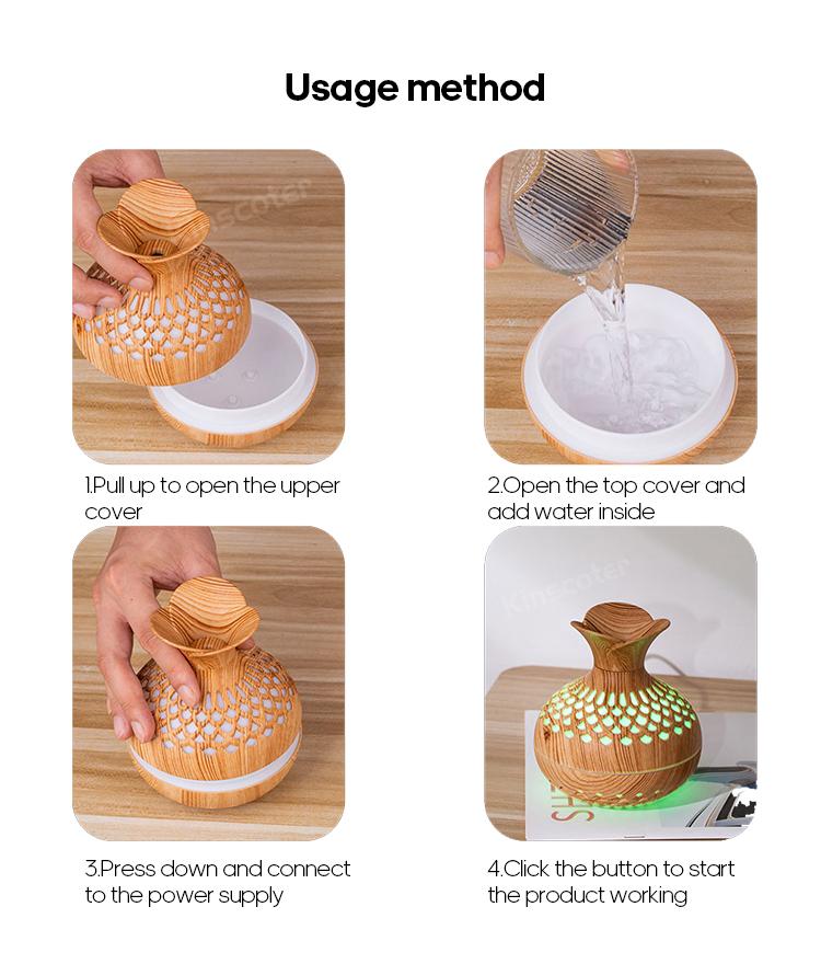 300ml USB zvlhčovač vzduchu, mini zvlhčovač, stolní zvlhčovač, zvlhčovač ve tvaru duté vázy s barevnými nočními světly