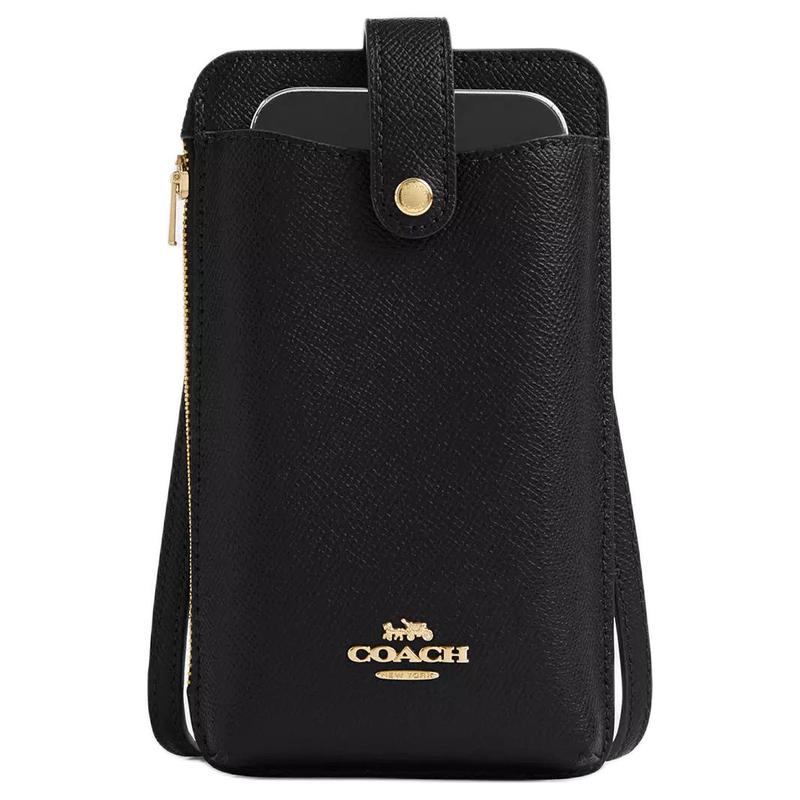 COACH 10 Brand Logo Adjustable Shoulder Strap Cross Grain Leather Shoulder Crossbody Bag Mini Women Black чёрный