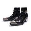 Stivali Western in Metallo Nero Uomo Retro Tacco Spesso Rivettati Punk Stivaletti Corti Stivaletti Chelsea Appuntiti alla Moda Uomo Pelle Donna
