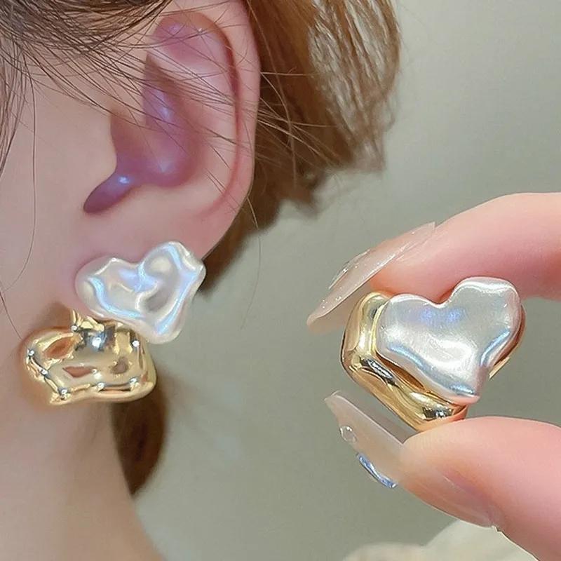 Fashion Jewelry Back With Front Metal Splicing Stud Earrings For Women Female Party Gift Accessories