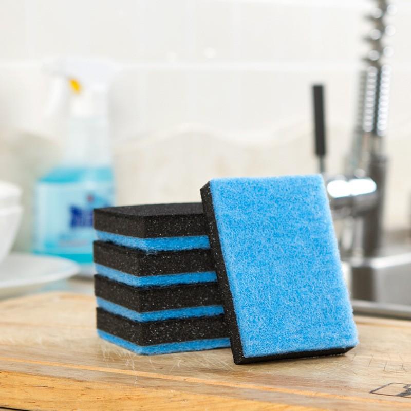 Emery sponge composite scouring cloth, double-sided double-effect cleaning and decontamination kitchen cleaning sponge block emery sponge + scouring pad (1.7cm thick)