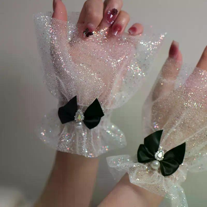 Nail Photo Equipment Short Bow Mesh Wrist Fake Sleeves Bride Decorative False Cuff Tulle Item Nail Art Take Picture Background