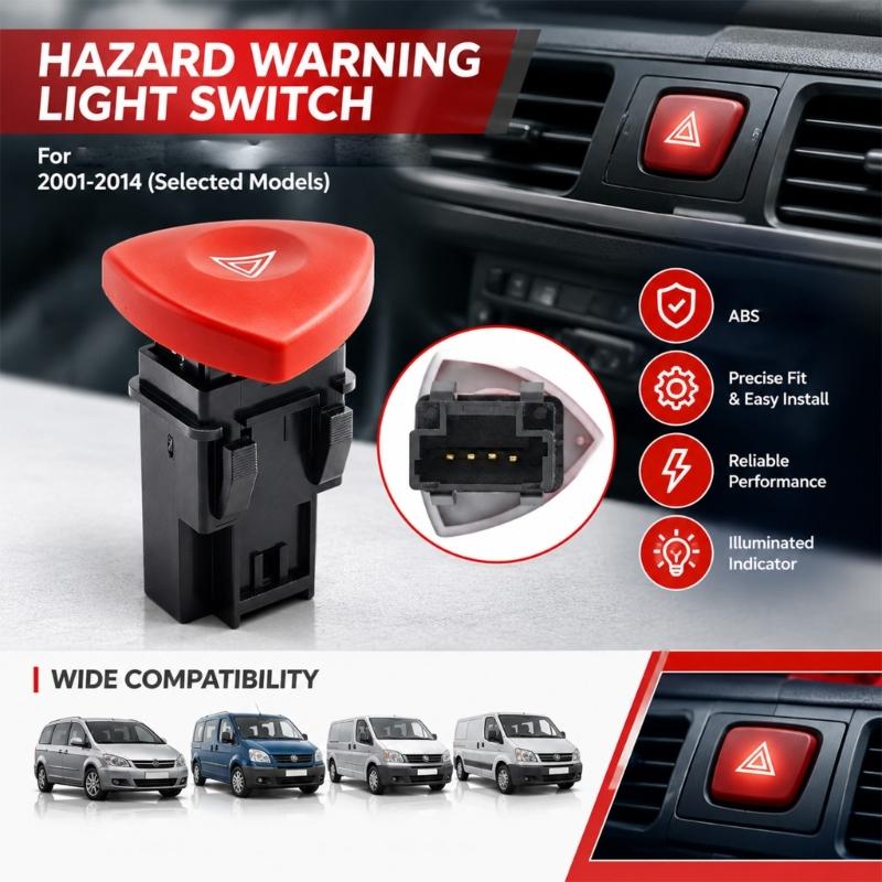 4-Pin Hazard Light Switches for Trafic, Espace and Other Supported Applications, with Red Symbol Face and Reference 8200442724