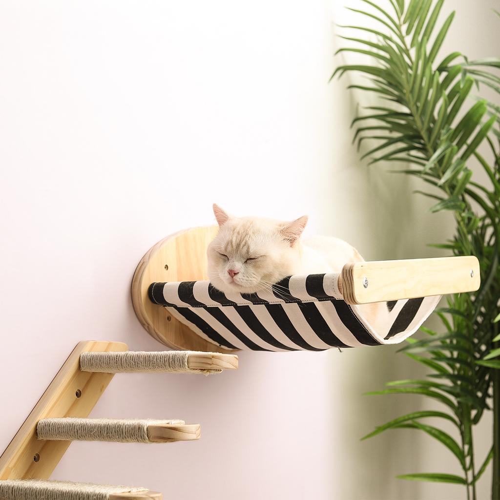 DIY Cat Hammock Wall Mounted Scratching Post Ladder House Space Capsule Toy Climbing Frame Canvas Bed